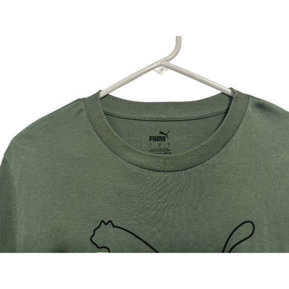 Puma Mens Olive Green Logo Graphic T-Shirt Size L Cotton Casual Wear Short Sleev - Picture 4 of 5